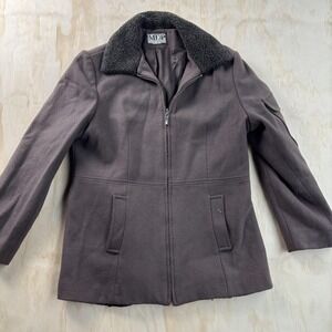 Mario De Pinto Jacket Womens Medium Brown Wool Sherpa Collar Zip Pockets USA